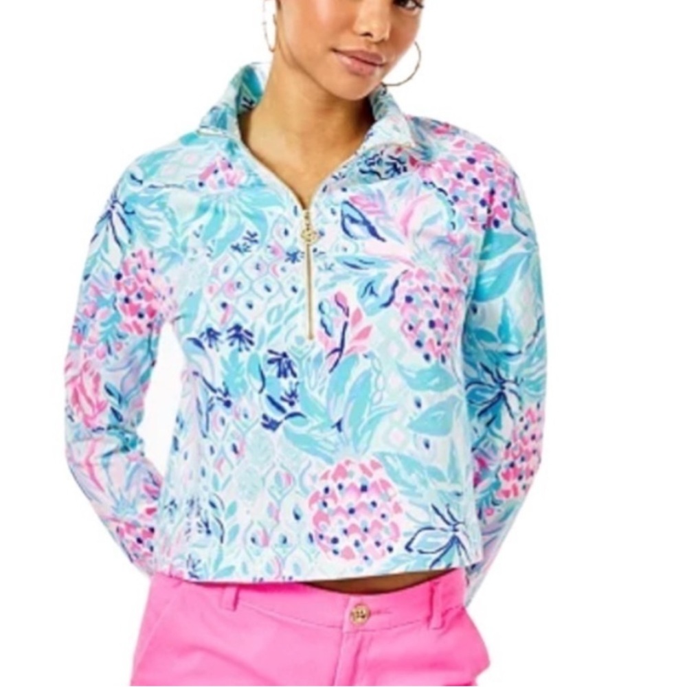 lilly pulitzer skipper cropped popover in zanzibar blue party princess